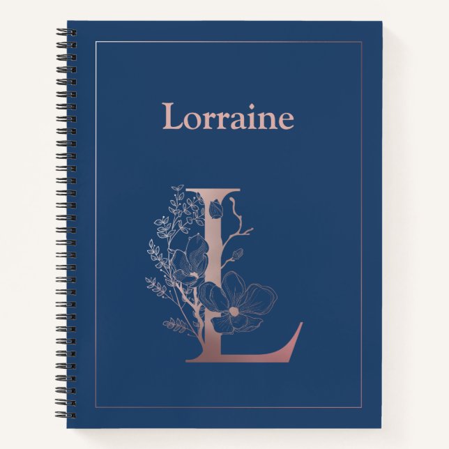 Personalisierte Rose Gold Monogram Initial L Notizbuch (Vorderseite)
