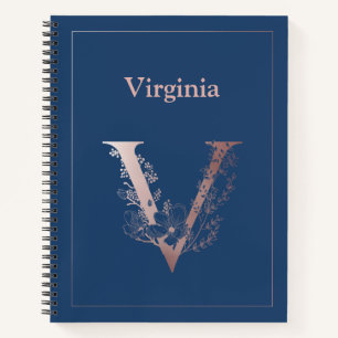 Personalisierte Rose Gold Monogram Initial V Notizbuch