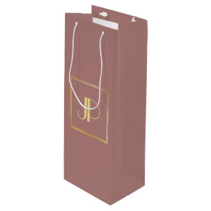 Personalisierte Rose Gold Monogram Moderne Elegant Geschenktüte Für Weinflaschen