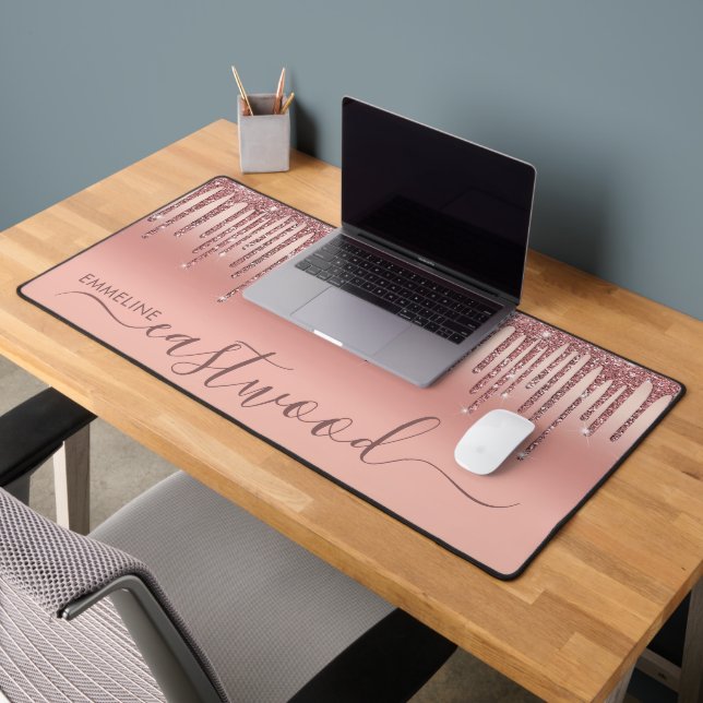 Personalisierte Rose Gold Ombre Glitzer Tropfen Schreibtischunterlage (Büro 2)
