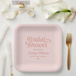 Personalisierte Rose Gold Pink Wedding Brautparty Pappteller