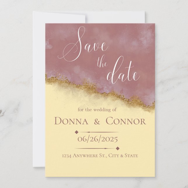 Personalisierte Rose & Gold Save the Date Einladung (Vorderseite)