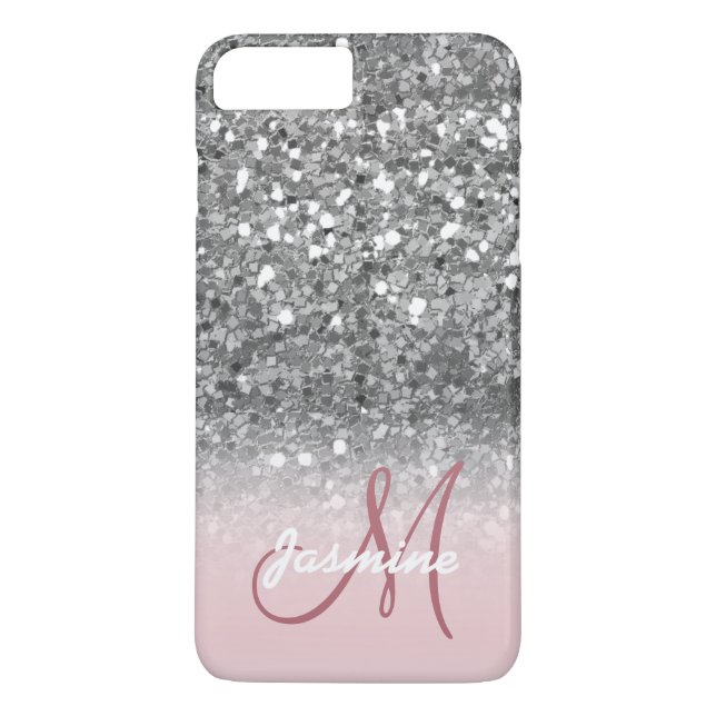 Personalisierte Rose Gold Silver Glitzer Case-Mate iPhone Hülle (Rückseite)