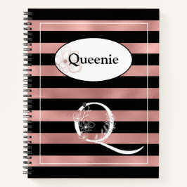 Personalisierte Rose Gold Streifen mit anfängliche Notizbuch