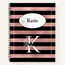 Personalisierte Rose Gold Streifen mit anfängliche Notizbuch