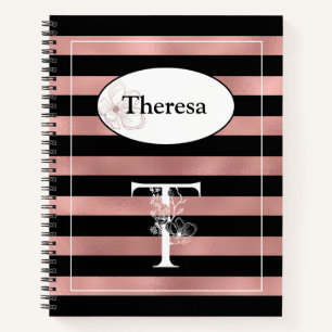 Personalisierte Rose Gold Streifen mit anfängliche Notizbuch