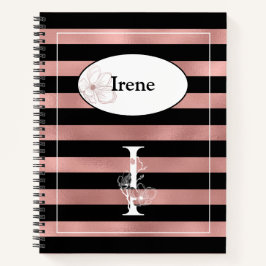 Personalisierte Rose Gold Streifen mit Anfangs I Notizbuch