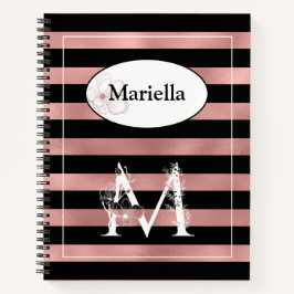 Personalisierte Rose Gold Streifen mit Anfangsbuch Notizbuch