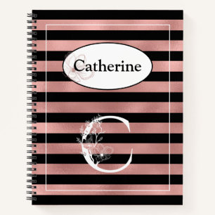 Personalisierte Rose Gold Streifen mit Initial C Notizbuch
