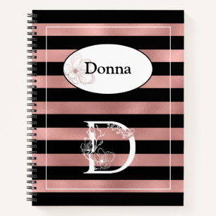 Personalisierte Rose Gold Streifen mit Initial D Notizbuch