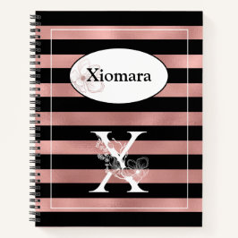 Personalisierte Rose Gold Streifen mit Initial X Notizbuch