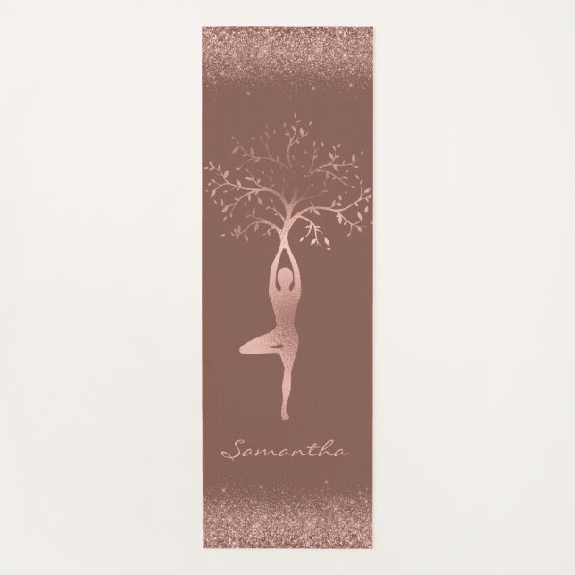 Personalisierte Rose Gold Tree Pose Namaste Yoga M Yogamatte (Vorderseite)