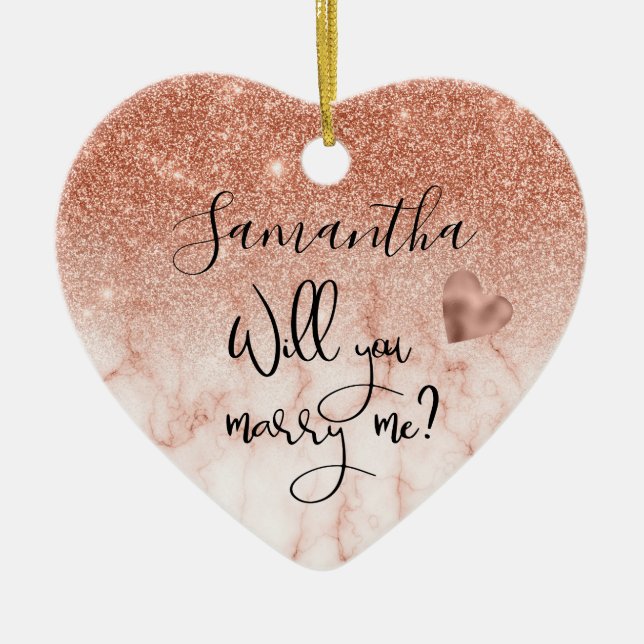 Personalisierte Rose Gold werden Sie heiraten mich Keramik Ornament (Vorne)