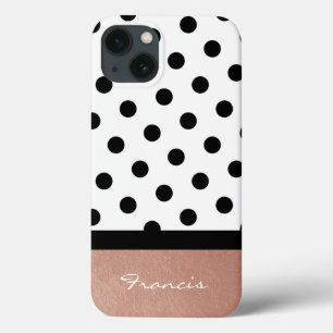 Personalisierte Rose Gold White and Black Polka Do Case-Mate iPhone Hülle