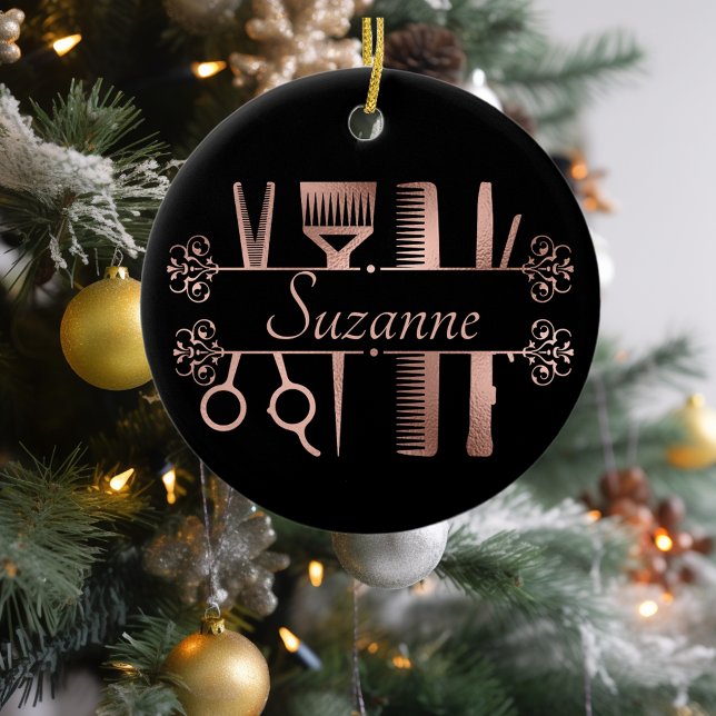 Personalisierte Rose Goldhaar Stylist Friseur Keramik Ornament (Von Creator hochgeladen)