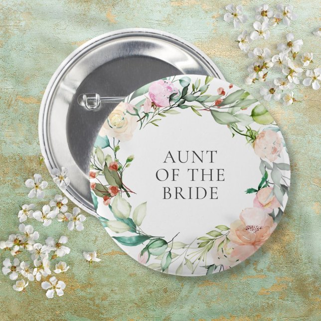 Personalisierte Rose Grüne Blumengarten Name Button (Personalized Rose Greenery Floral Garland Name Button)