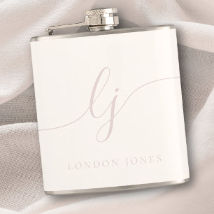 Personalisierte Rose Pink Script Elfenbein Bachelo Flachmann