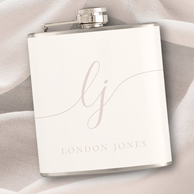 Personalisierte Rose Pink Script Elfenbein Bachelo Flachmann (Von Creator hochgeladen)