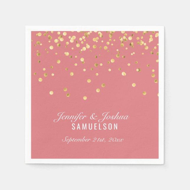 Personalisierte ROSE SALMON Gold Confetti Wedding Serviette (Vorderseite)