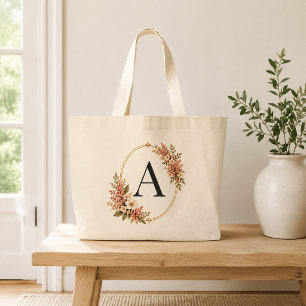 Personalisierte roséfarbene florale Monogramm-Jumb Jumbo Stoffbeutel