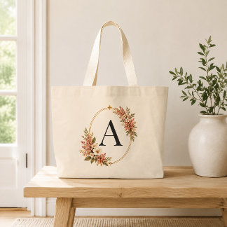 Personalisierte roséfarbene florale Monogramm-Jumb Jumbo Stoffbeutel