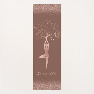 Personalisierte Roségold-Baum-Pose-Namaste-Yogamat Yogamatte