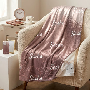 Personalisierte Roségold-Blumen-Name-Decke, Maßanf Fleecedecke