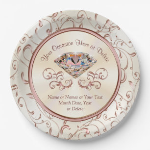 Personalisierte Roségold-Diamant-Papierplatten Pappteller