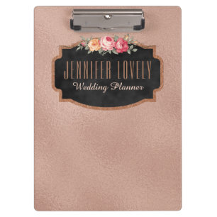 Personalisierte Roségold-Folie Kreidetafel Floral Klemmbrett