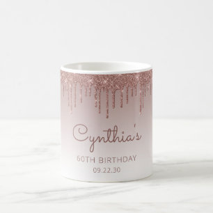 Personalisierte Roségold-Glitter-Drip 60. Geburtst Kaffeetasse