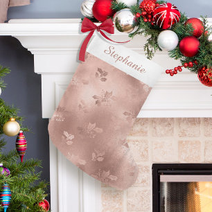 Personalisierte Roségold-Weihnachts-Stechpalmenblä Kleiner Weihnachtsstrumpf