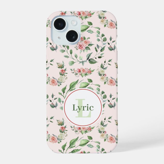 Personalisierte Rosen in Aquarellfarbe iPhone 15 Hülle (Rückseite)