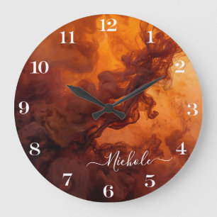 Personalisierte Rostorange-Rauch-Abstraktion Große Wanduhr