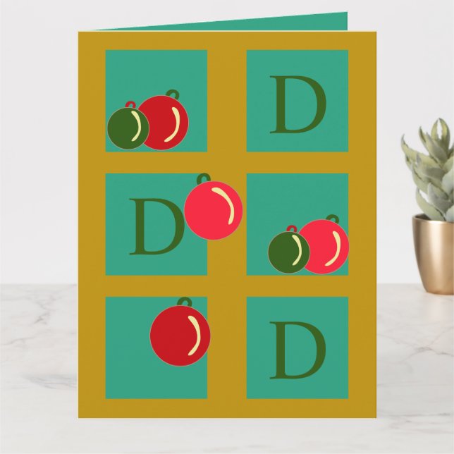 Personalisierte Rot-, Grün-, Gold-Ornamente Weihna Karte (Kleine Pflanze)