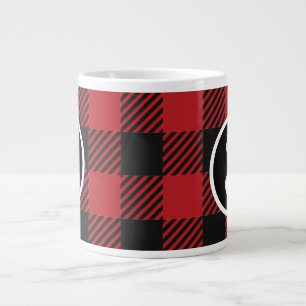 Personalisierte Rot-Schwarz-Buffalo-Kariert-Monogr Jumbo-Tasse