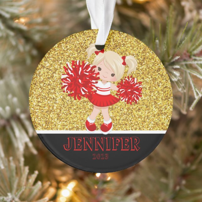 Personalisierte Rot-Schwarz-Cheerleader-Ornament Ornament (Baum)