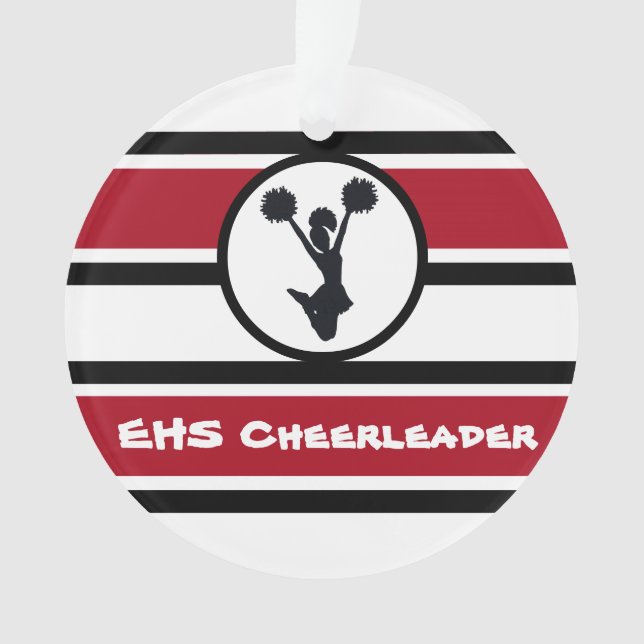 Personalisierte Rot- und Schwarzer Cheerleader Orn Ornament (Vorderseite)