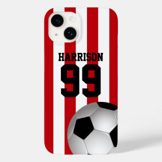 Personalisierte Rot- und Weißstreifen-Fußball Case-Mate iPhone 14 Hülle