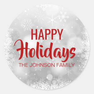 Personalisierte, rot-weiß-glückliche Ferien Schnee Runder Aufkleber