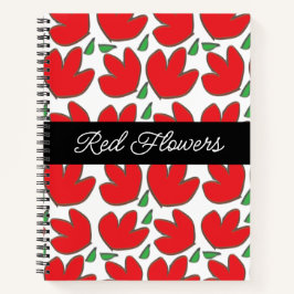 Personalisierte rote Blume Blumenmuster Notizbuch
