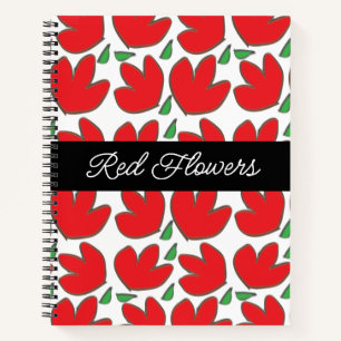 Personalisierte rote Blume Blumenmuster Notizbuch