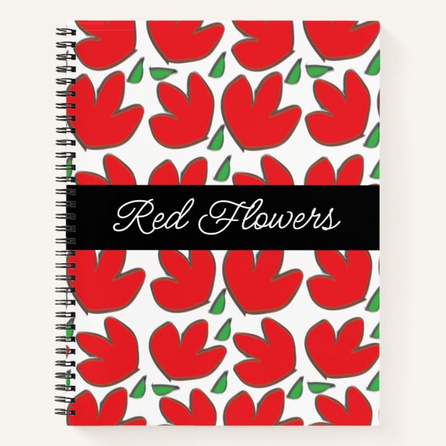 Personalisierte rote Blume Blumenmuster Notizbuch (Vorderseite)