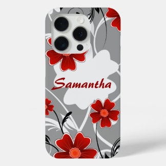 Personalisierte Rote Blume und Silhouette iPhone 15 Pro Hülle