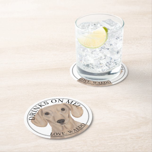 Personalisierte Rote Dackel Hochzeit Runder Pappuntersetzer (Vor Ort)