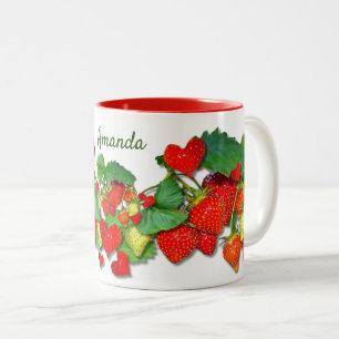 Personalisierte rote Erdbeeren Zweifarbige Tasse