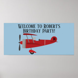 Personalisierte rote Flugzeug blaue Geburtstagsfei Poster
