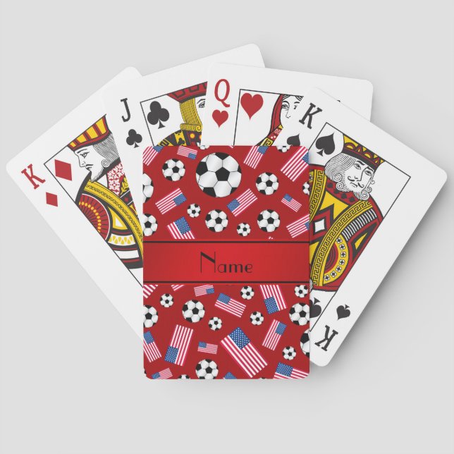 Personalisierte rote Fußballflagge Spielkarten (Rückseite)