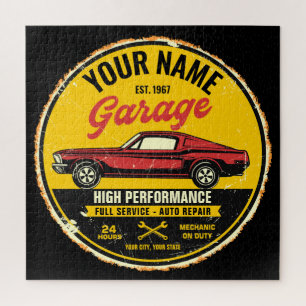 Personalisierte rote Garage für klassische Autos,  Puzzle