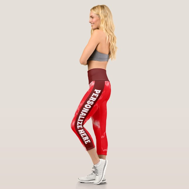 Personalisierte Rote Gefärbte Krawatte Streifen Capri Leggings (Links)