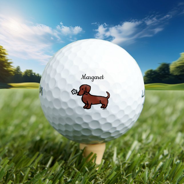 Personalisierte Rote glatte Dackel Tiny Blume Golfball (Cute Red Smooth Haired Dachshund Golf Balls for Dachshund Owners!  Doxie Cartoon Design.)